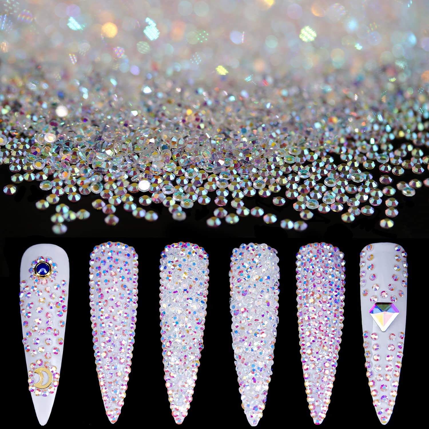 5000PCs 1.7mm Mini AB Glass Crystals for Nail Art Manicure Iridescent Long Lasting Like Swarovski Shine Rhinestone Bead Gem Jewelry Diamond by BELLEBOOST